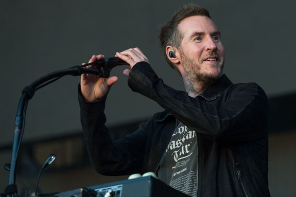 Robert Del Naja of Massive Attack performs on stage during day one of Barclaycard Presents British Summer Time.